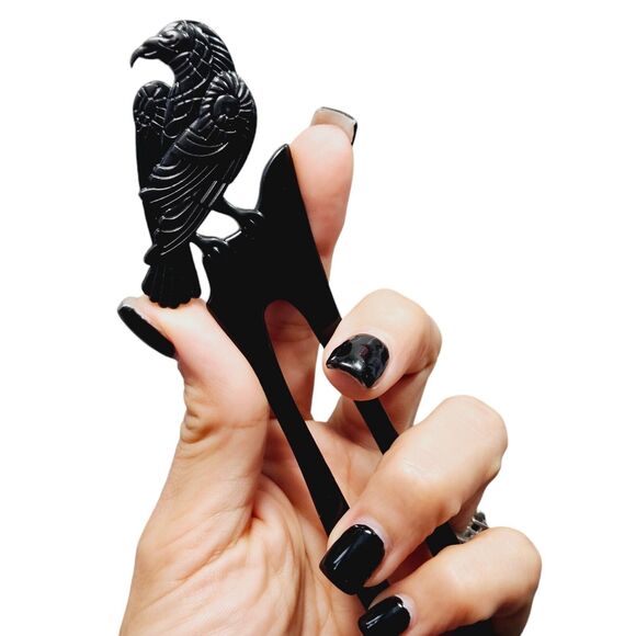 Raven Hair Prong Styling Pins Black Wicca Witch Stick Whimsical Goth Bird Crow - Picture 14 of 14